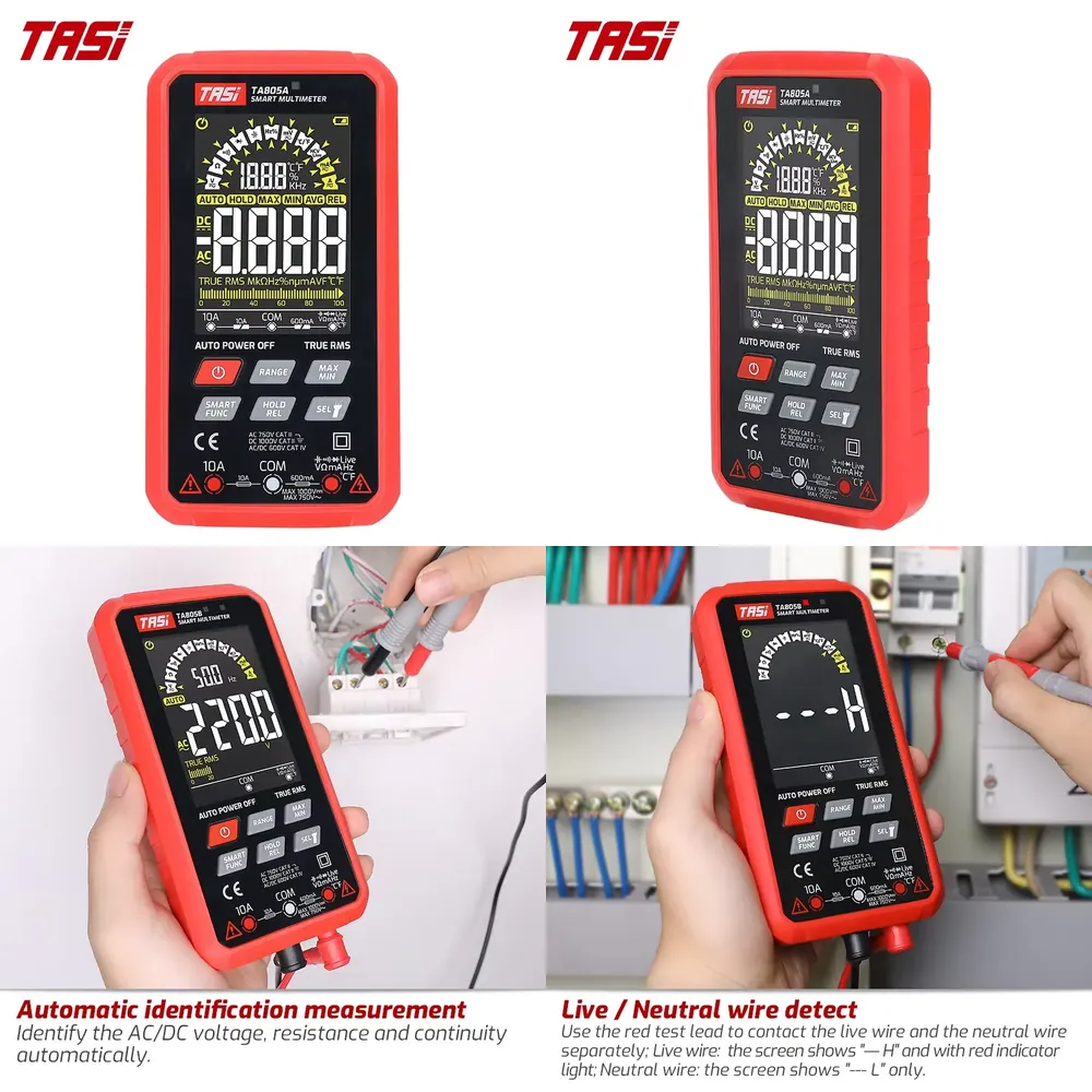 Multimeter Digital - TASI TA805A Slimme digitale multimeter Kleuren-LCD-scherm