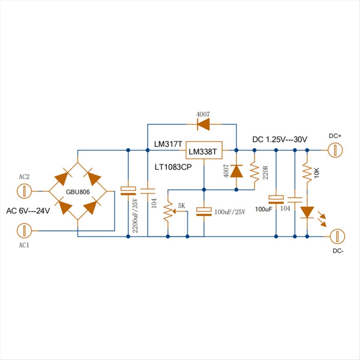 Diy Electronics Filament - Verrukte-Instelbare Lineaire Gereglementeerde Voedingskaart LM338 5A